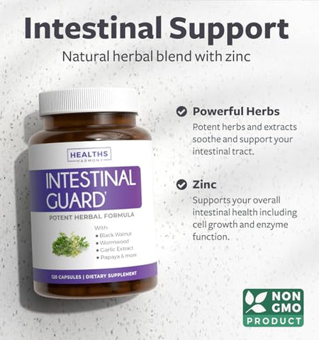 Healths Harmony - Intestinal Guard (Não-OGM) – Fórmula Natural Potente com Artemísia, Nogueira Preta, Raiz de Ouro, Pau D’Arco, Cravo, Alho e Mais – Tudo em um Suplemento para Manter a Saúde Intestinal