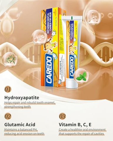 CAREDO - Creme Dental Infantil de Hidroxiapatita para Reverter Cáries, Reparo de Cáries em Casa sem Flúor, Seguro para Crianças – Marca: Kids Hydroxyapatite