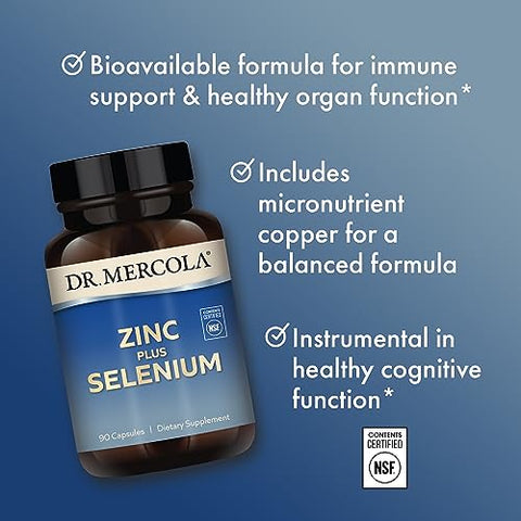 Zinco Plus Selênio, 90 Porções (90 Cápsulas), Suplemento Alimentar, Suporte à Saúde Imunológica, Não Transgênico, Certificado pela NSF - Dr. Mercola