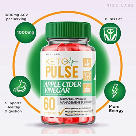 rize labs - (2 Pacotes) Gomas Keto Pulse – Gomas Keto Pulse ACV para Perda de Peso com Ingredientes Orgânicos Vinagre de Maçã Fórmula Avançada Keto ACV Ativa Plus Gomita (120 Gomas)