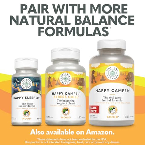 Happy Camper – Suplemento de Suporte ao Bom Humor – Cápsulas de Gotu Kola, Flor da Paixão e Kava Kava – Garantia de 60 Dias – 75 Porções, 150 VegCaps - Natural Balance