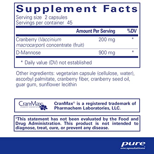 Cranberry D-Mannose – Suporte para a Saúde do Trato Urinário* – com Sólidos de Frutas de Cranberry – Vegano - Pure Encapsulations