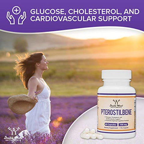 Double Wood Supplements - Pterostilbene 100mg Cápsulas (Testado por Terceiros) 60 Cápsulas, Superior ao Resveratrol, Antioxidante para Suporte à Longevidade (Não-OGM, Sem Glúten) por Double Wood