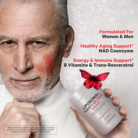 Liposomal NAD Ultra – 500 mg NAD Quercetina, Betaína Anidra, Riboflavina, Vitamina B12 Metilcobalamina, Trans-Resveratrol – Entrega Lipossomal – Não-OGM, 500 ml - Codeage