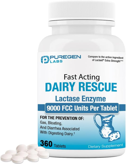 P Puregen Labs - Puregen Labs – Lactase Enzima 9000 FCC, Comprimidos para Intolerância à Lactose 360 Unidades