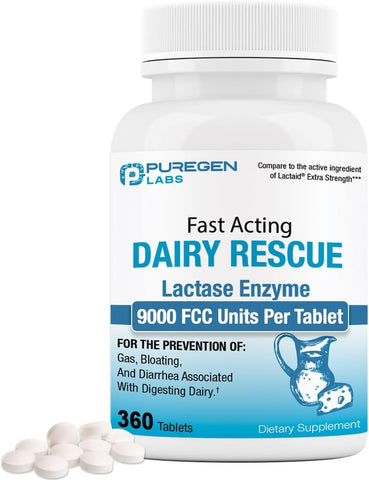 P Puregen Labs - Puregen Labs – Lactase Enzima 9000 FCC, Comprimidos para Intolerância à Lactose 360 Unidades