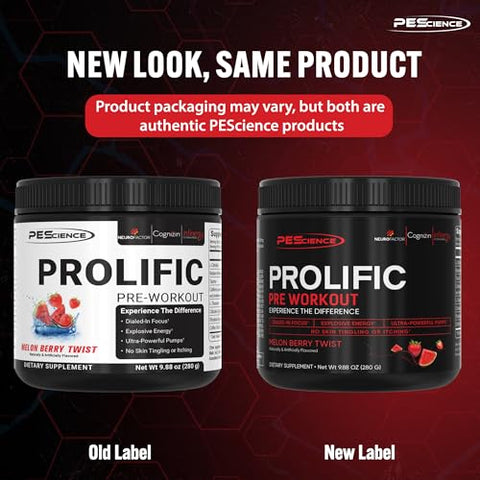 Prolific Pré-Treino, Sabor Melão e Frutas Vermelhas, 40 Porções, Suplemento Energético com Óxido Nítrico - PEScience