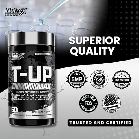 T-UP – Suplemento Aumentador de Testosterona para Homens – Aumente os Níveis, Potencialize a Força – 60 cápsulas - Nutrex Research