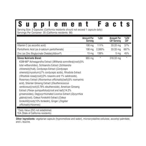 Nutrientes para o Estresse, anteriormente Nutrientes Adrenais, Suplemento de Suporte Adrenal, Regulação Saudável do Cortisol e Suporte Normal à Resposta ao Estresse (90 cápsulas) - Seeking Health