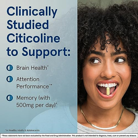 Cápsulas de CDP Colina, Suplemento Alimentar de 250 Mg para Memória e Saúde Cerebral, 60 Cápsulas Vegetarianas, Fornecimento de 60 Dias - Jarrow Formulas