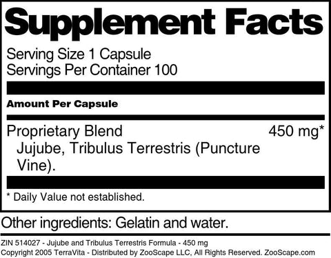Terravita - Fórmula de Jujuba e Tribulus Terrestris – 450 mg (100 Cápsulas) – 3 Pacotes