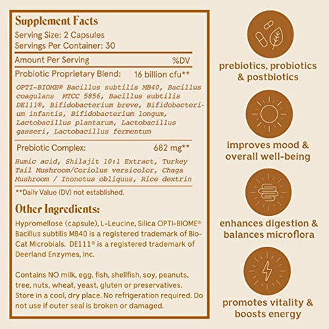 Probióticos SBO Feel Good com Prebióticos e Pósbióticos – Ácido Húmico, Shilajit, Chaga | 100% Natural e Potente - Solluna by Kimberly Snyder