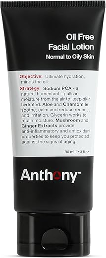 Loção Facial Oil Free Anthony – Hidratante Facial Masculino para Pele Normal a Oleosa – Fórmula Antienvelhecimento e Antioxidante – 90 ml