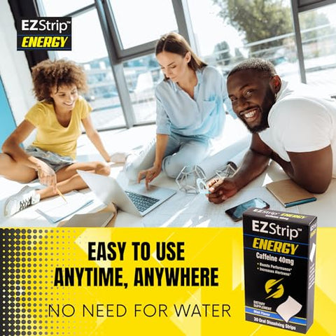 EZStrip - Energize seu dia com Tiras de Cafeína de 40 mg – Suplemento Energético para Adultos. Sabor Menta. Sem Açúcar, Sem Glúten, Impulso de Desempenho. Fabricado nos EUA em uma Instalação Registrada pela FDA