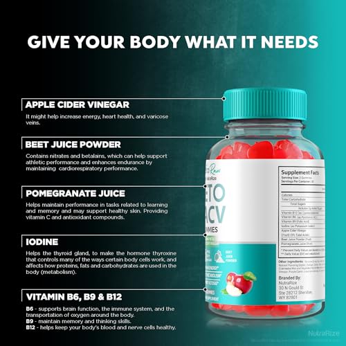 NutraRize - Keto Raw Gummies ACV – Fórmula Avançada de Vinagre de Maçã, Oficial Keto Raw Gummy, Suplemento de Vinagre de Maçã Keto Raw Natural, Vitaminas Keto Raw AVC, Avaliações (60 Gummies)