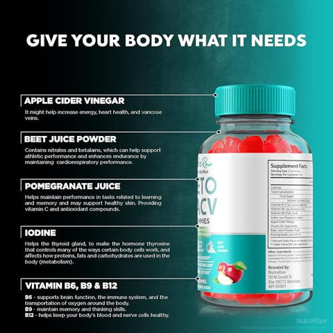 NutraRize - Keto Raw Gummies ACV – Fórmula Avançada de Vinagre de Maçã, Oficial Keto Raw Gummy, Suplemento de Vinagre de Maçã Keto Raw Natural, Vitaminas Keto Raw AVC, Avaliações (60 Gummies)