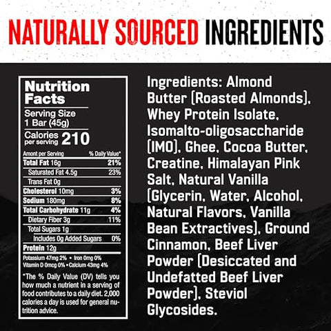 The Fittest Ever - Barra Nutricional Liver King – Keto, Gorduras Essenciais, Creatina, Eletrólitos, Proteína, Sem Glúten – Energia – 45g – Pacote com 12 unidades