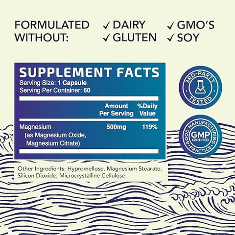 Nobi Nutrition - Complexo de Citrato de Magnésio 500 MG para Calma, Relaxamento, Constipação : Magnesium Citrate Complex – 500mg – 60 Cápsulas