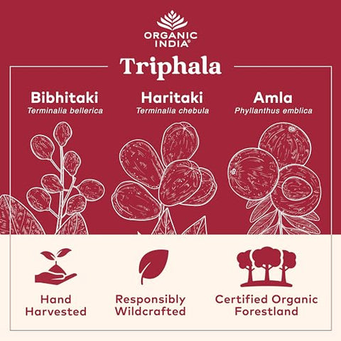 ORGANIC INDIA - Cápsulas Orgânicas Organic India Triphala – Suplemento Herbal com Amla, Bibhitaki, Haritaki, Digestão