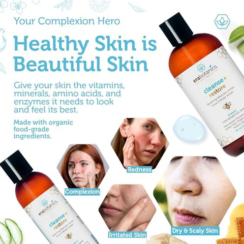 Era Organics - Melhor Sabonete Facial de Mel Manuka para Mulheres e Homens – Limpeza Hidratante para Pele Seca com Aloe Vera Orgânica – Suave e Calmante – Fabricado nos EUA – Livre de Sulfatos