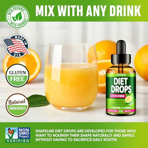 SHAPELINE - Pack com 2 Diet Drops – Supressor de Apetite para Mulheres – Fabricado nos EUA