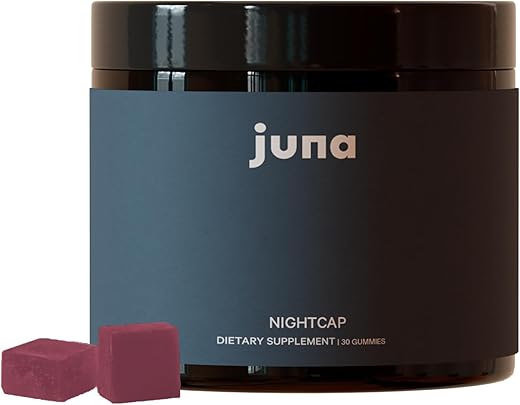 Nightcap Gomas para Dormir de Adultos – Auxílio Natural ao Sono com Fitomelatonina, Sem Açúcar, à Base de Plantas – Fórmula com Cereja, GABA, Magnésio e Camomila - Juna