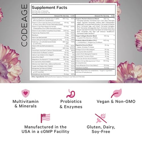 Mulheres Diário Multivitamínico, 25 Vitaminas – Marca Líder em Saúde Feminina - Codeage