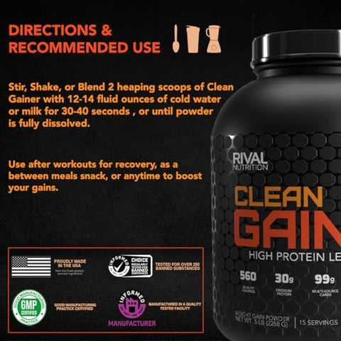 RIVAL NUTRITION - Rivalus Clean Gainer – Chocolate Fudge, 2,27kg | Ganho de Massa Muscular