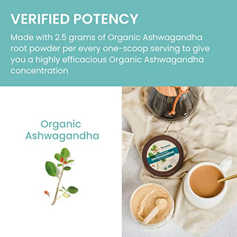 Ashwagandha em Pó 100%% Orgânico Certificado USDA, Suporte para Relaxamento, Alívio do Estresse, Energia, Insônia Ocasional, Não-OGM, Vegano, Sem Sabor, 50g - Himalaya