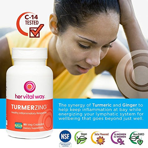 her vital way - TurmerZing: Cúrcuma e Gengibre Testados C-14 para Resposta Inflamatória Saudável, 95% Curcuminoides 5% Gingeróis