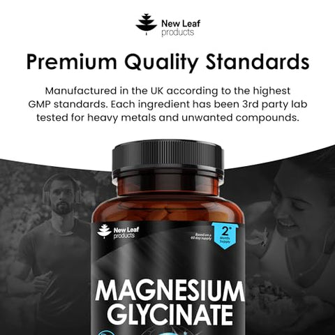 New Leaf Products - Magnésio Glicinato – 120 Cápsulas de Alta Potência – 1040mg de Magnésio Fornecendo 208mg de Magnésio Elemental por Porção – Ingrediente Ativo Puro – Fabricado no Reino Unido