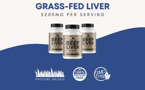 MAXLIFE NATURALS - Fígado de boi alimentado com capim 3200mg – Ferro natural, Vitamina A, B12 para energia – Alimentado com capim, criado em pasto sem gordura na Nova Zelândia, sem hormônios, não transgênico, desidratado
