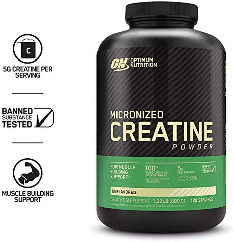 Creatine em Pó, Sem Sabor, 600g – Potencialize seus resultados - Optimum Nutrition