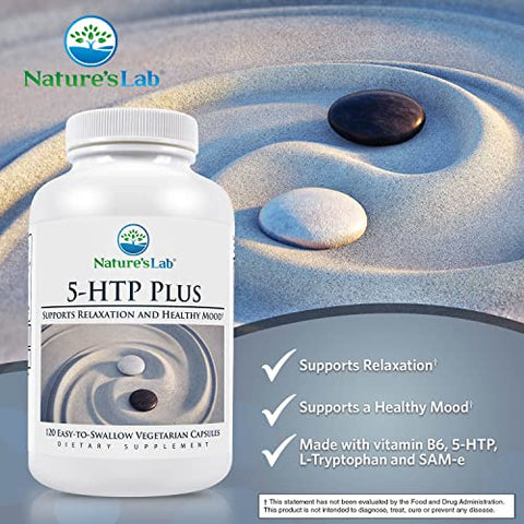 Nature's Lab - Nature’s Lab 5-HTP Plus 200mg – Suporte para Relaxamento e Humor Saudável – 120 Cápsulas