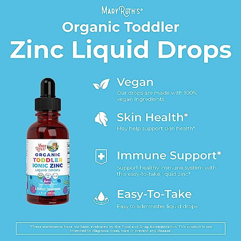 MaryRuth Organics - Gotas de Zinco Líquido Orgânico USDA para Crianças da MaryRuth’s | Sulfato de Zinco | Suporte Imunológico | Saúde da Pele | Vegano | Formulado para Idades de 1 a 3 | Sabor Delicioso de Frutas Vermelhas | 1 Mês