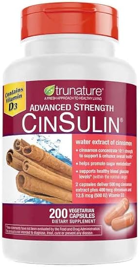 OProCyn - Tru Nature Cinsulin – Extrato de Canela Avançado 500mg, 200 Cápsulas Vegetarianas