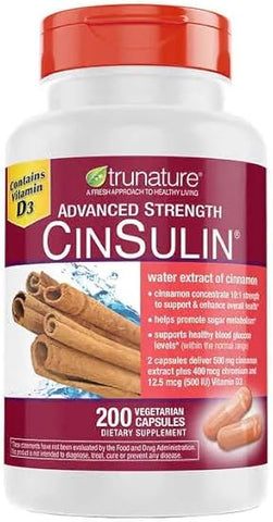 OProCyn - Tru Nature Cinsulin – Extrato de Canela Avançado 500mg, 200 Cápsulas Vegetarianas