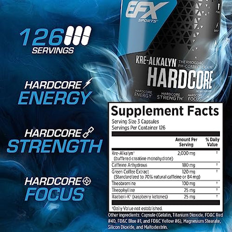 Kre-Alkalyn Hardcore | Suplemento de Creatina Monohidratada Termogênica pH Correta | Energia | 60 cápsulas - EFX Sports