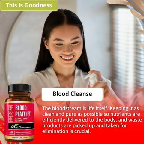 Cápsulas de Folha de Mamão Herbal Goodness – 60/600mg 20x Potência – Suporte a Plaquetas Sanguíneas, Medula Óssea, Imunidade – Fórmula de Limpeza Sanguínea – Remédio Herbal – Fabricado nos EUA