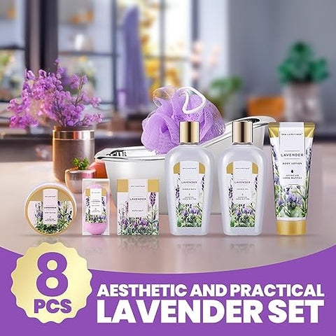 Spa Luxetique – Kit Presente para Mulheres, 8 Pcs Conjunto de Banho de Lavanda com Espuma de Banho, Loção Corporal, Presente de Aniversário para Mãe, Kit Presente para Mulheres