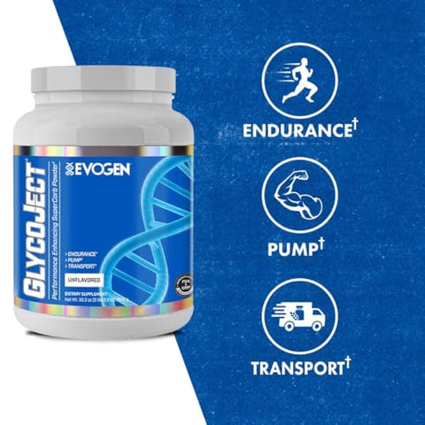 GlycoJect em Pó Sem Sabor, Combustível de Carboidratos para Desempenho Muscular e Resistência, para Homens - Evogen