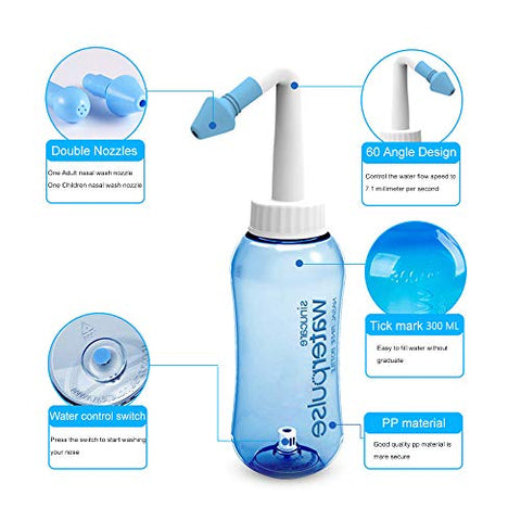 Neti Pot – Frasco de Lavagem Nasal com Sal de Irrigação Nasal para Adultos | Marca Carllg - Carllg