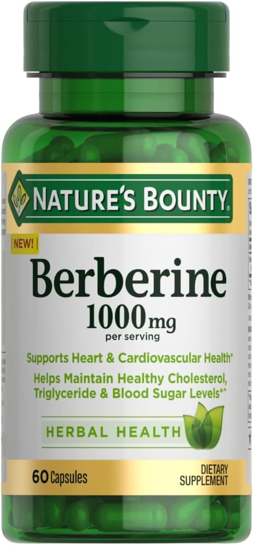 Nature's Bounty - Nature’s Bounty 1000mg Cápsulas de Berberina para Saúde Cardíaca e Cardiovascular, Auxilia na Manutenção de Níveis Saudáveis de Colesterol, Triglicerídeos e Açúcar no Sangue, 60 cápsulas