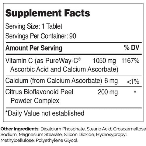Pureway C 1000mg – Vitamina C Avançada Certificada Kosher, 90 Comprimidos (Embalagem com 90 Unidades) - Zahler