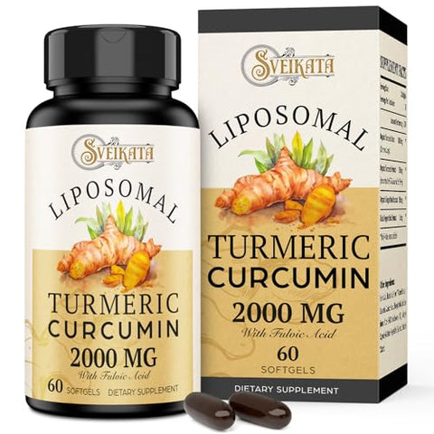 Sveikata - Liposomal Curcumin Turmeric – 2000mg, Extrato de Curcuminoide 95% com Piperina – 60 Softgels – Não-OGM (2 Frascos)