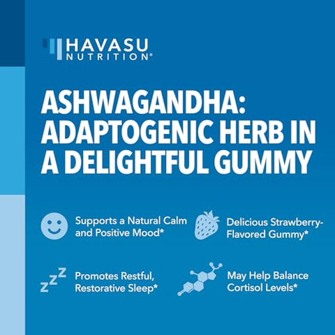 HAVASU NUTRITION - Ashwagandha Gummies – Suporte Herbal para Calma Natural – Gummies de Ashwagandha para Mulheres e Homens – Suplemento Sem OGM e Sem Glúten – 120 Veganos