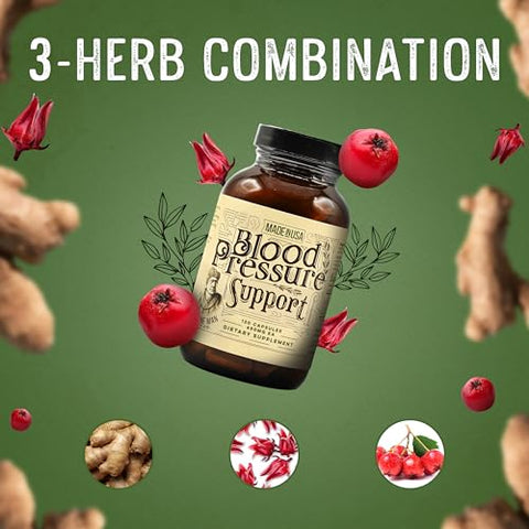 Suporte para Pressão Arterial 120 Cápsulas – Herbal Natural com Espinheiro, Hibisco Rosela e Gengibre – Orgânico e Herbal - Medicine Man Plant Co