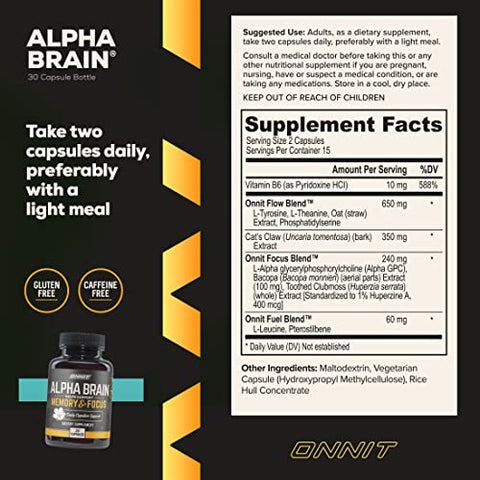 Alpha Brain – Suplemento Premium para o Cérebro, 30 Cápsulas, para Homens - ONNIT