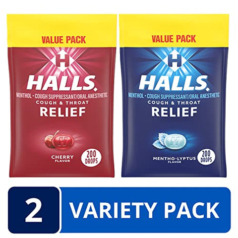 Halls - HALLS Alívio Pack Variado, Pastilhas para Tosse de Cereja e Mentol-Eucalipto, 2 Pacotes Econômicos com 200 Pastilhas (Total de 400 Pastilhas)