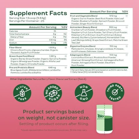 Pó de Superfood Greens, Enzimas Digestivas com Probióticos e Prebióticos, Saúde Intestinal, Alívio de Inchaço para Mulheres, Chlorella, Mix de Suco Verde com Beterraba – 100g - Bloom Nutrition